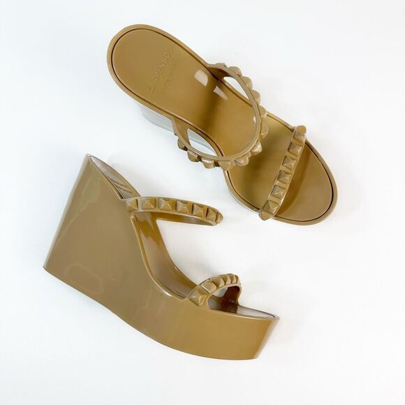 CARMEN SOL Tonino Slide Wedge Heels Size 38 US 8 Beige Platform Studded Jelly - Picture 12 of 12